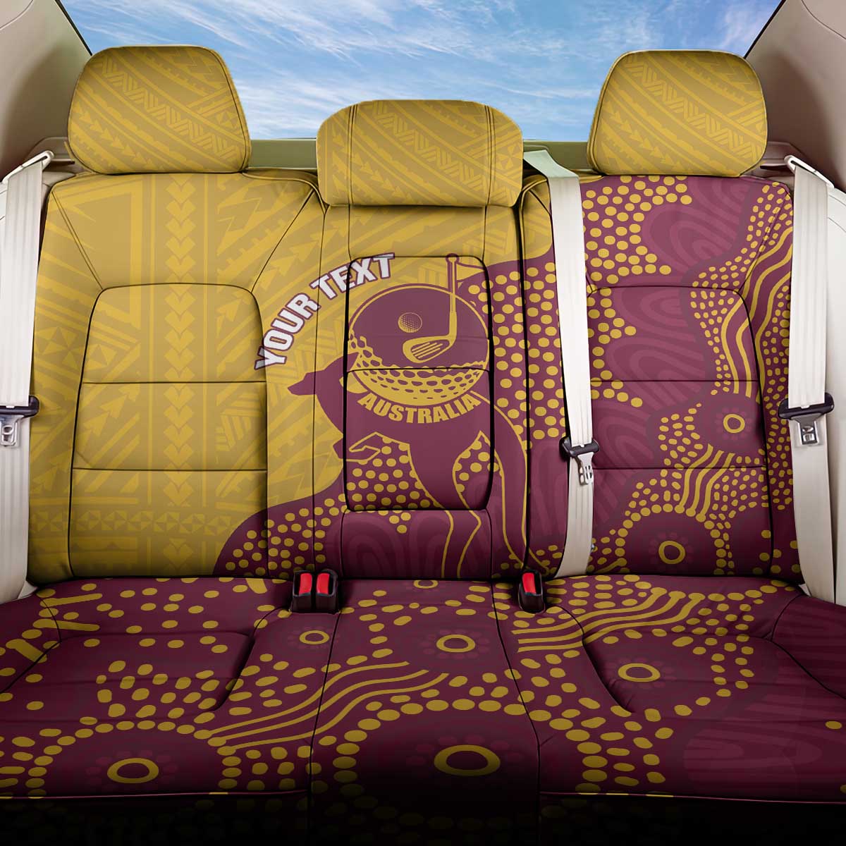 Personalised Australia Golf Back Car Seat Cover Aussie Kangaroo Aboriginal Polynesian Pattern