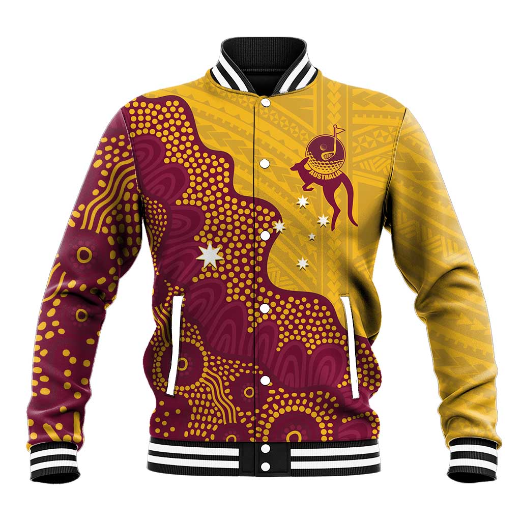Personalised Australia Golf Baseball Jacket Aussie Kangaroo Aboriginal Polynesian Pattern