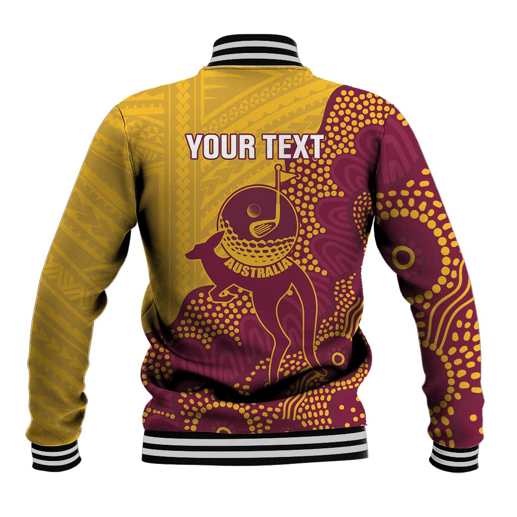 Personalised Australia Golf Baseball Jacket Aussie Kangaroo Aboriginal Polynesian Pattern