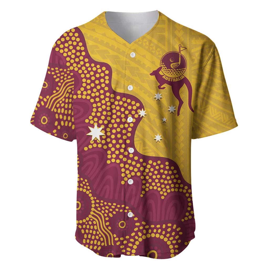 Personalised Australia Golf Baseball Jersey Aussie Kangaroo Aboriginal Polynesian Pattern