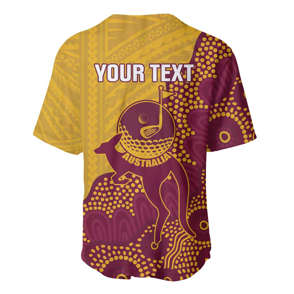 Personalised Australia Golf Baseball Jersey Aussie Kangaroo Aboriginal Polynesian Pattern