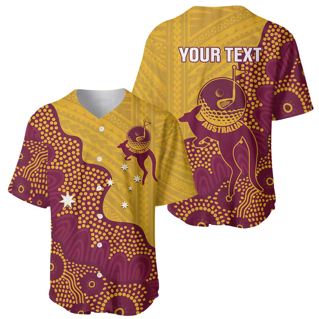 Personalised Australia Golf Baseball Jersey Aussie Kangaroo Aboriginal Polynesian Pattern