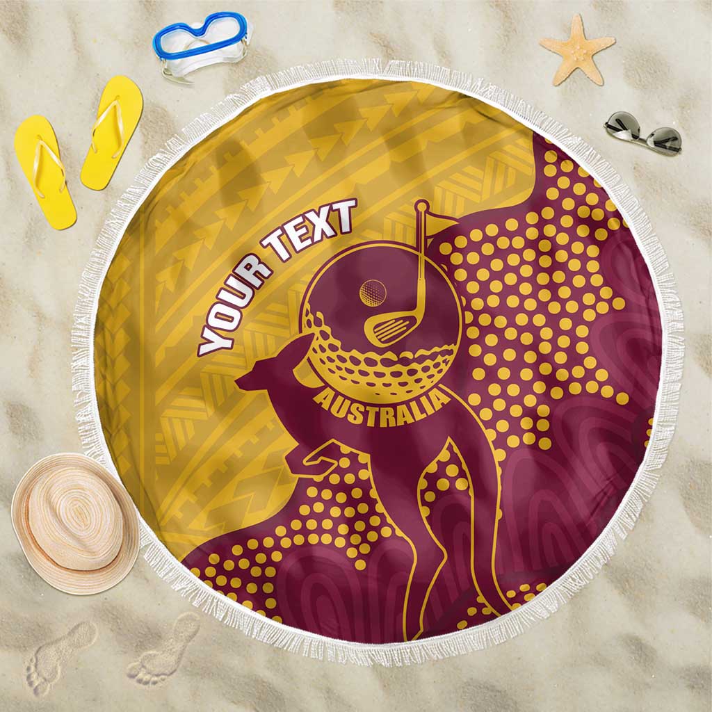 Personalised Australia Golf Beach Blanket Aussie Kangaroo Aboriginal Polynesian Pattern
