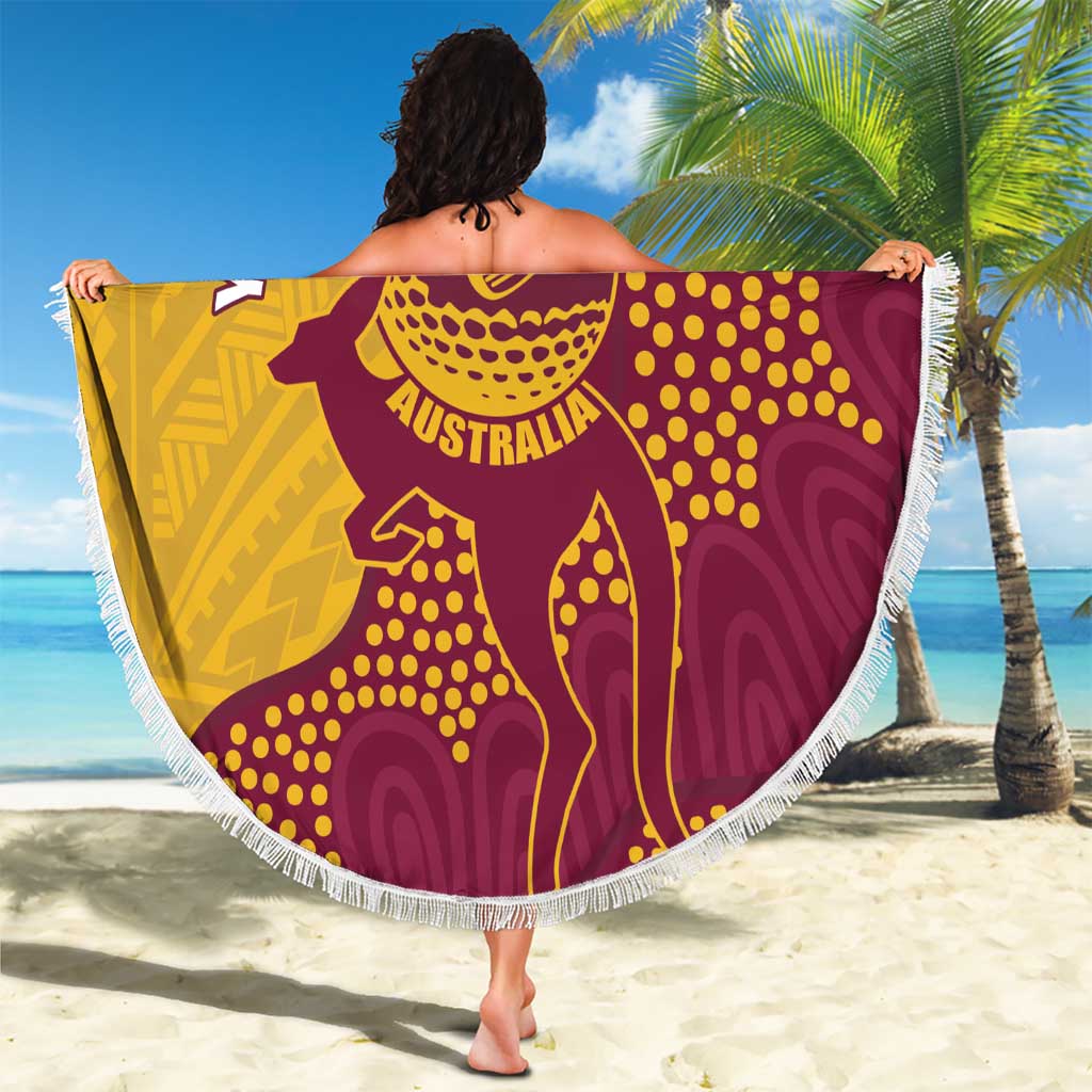 Personalised Australia Golf Beach Blanket Aussie Kangaroo Aboriginal Polynesian Pattern