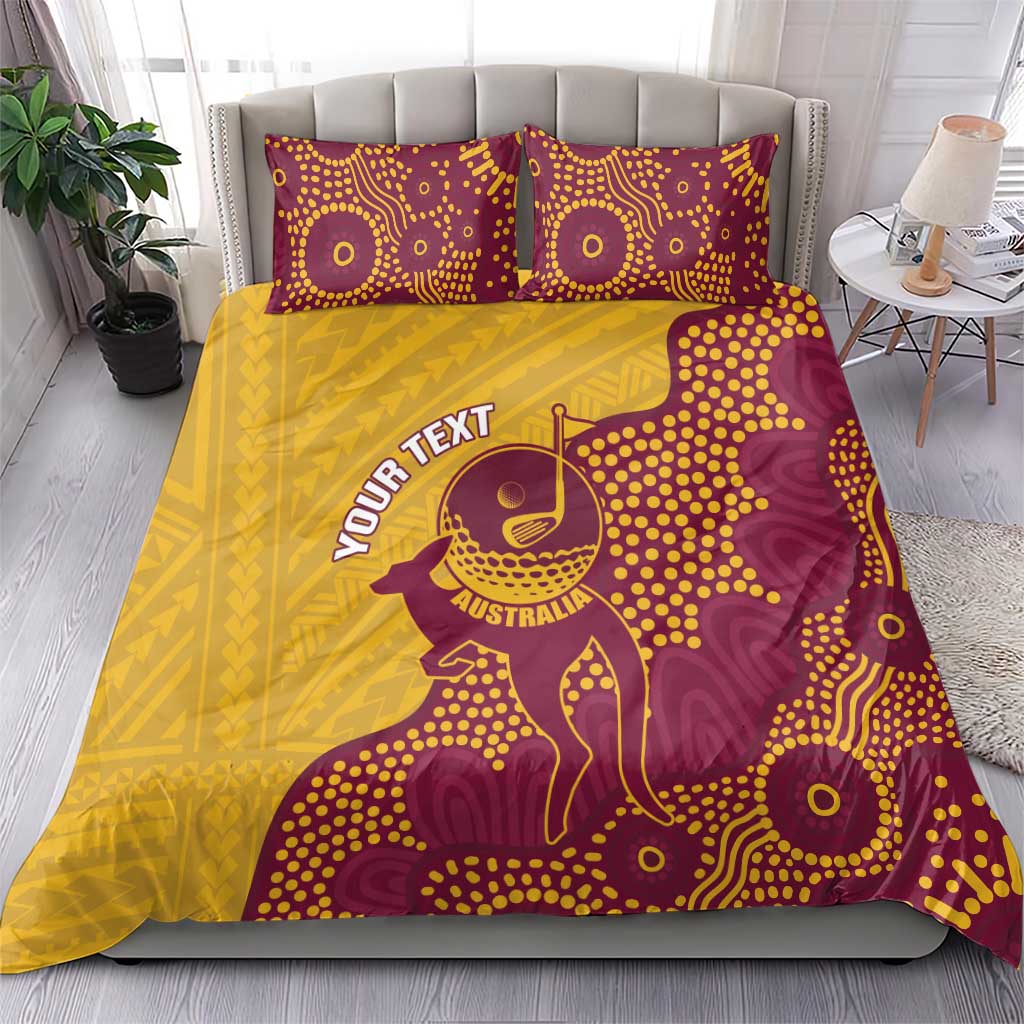 Personalised Australia Golf Bedding Set Aussie Kangaroo Aboriginal Polynesian Pattern