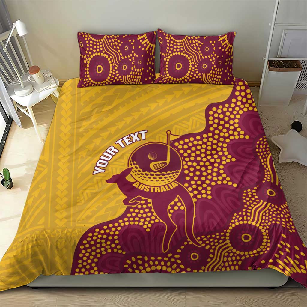 Personalised Australia Golf Bedding Set Aussie Kangaroo Aboriginal Polynesian Pattern