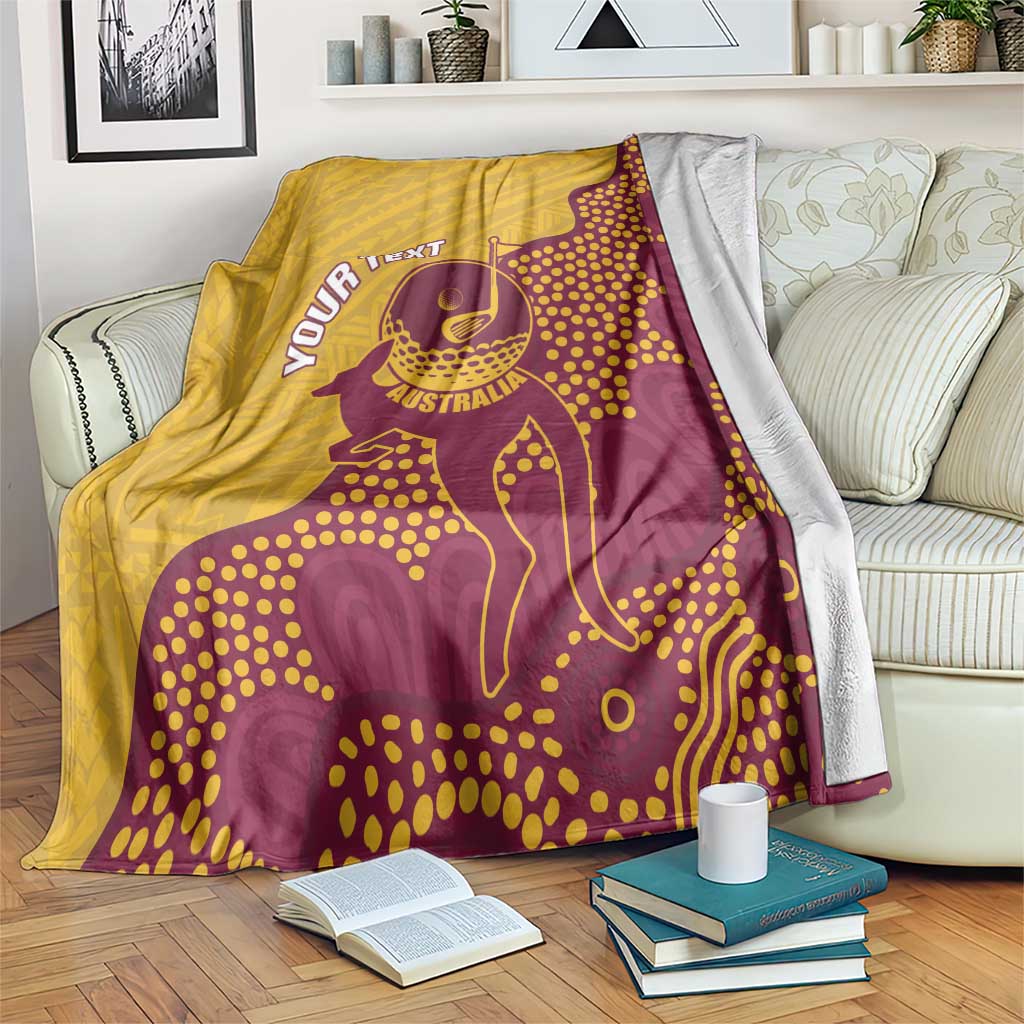 Personalised Australia Golf Blanket Aussie Kangaroo Aboriginal Polynesian Pattern