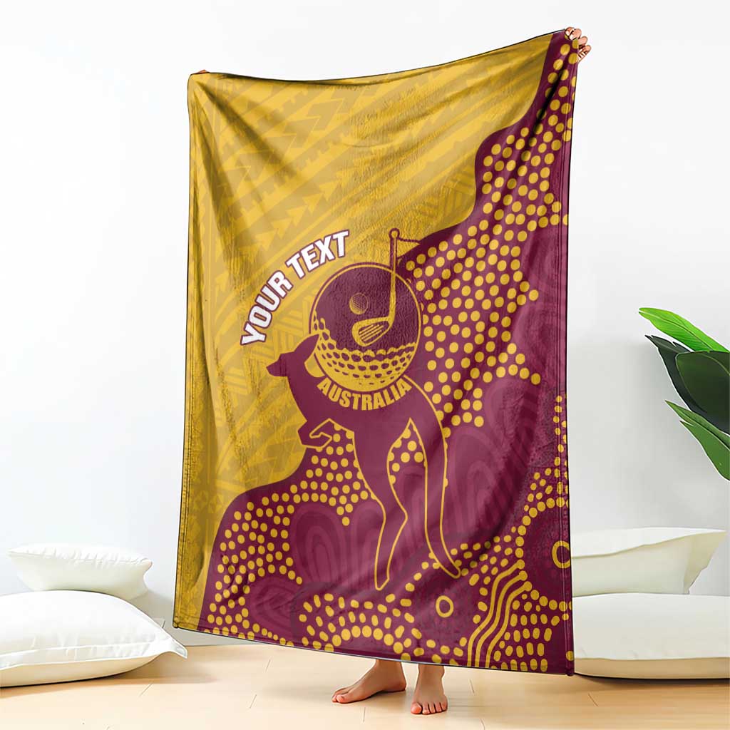 Personalised Australia Golf Blanket Aussie Kangaroo Aboriginal Polynesian Pattern