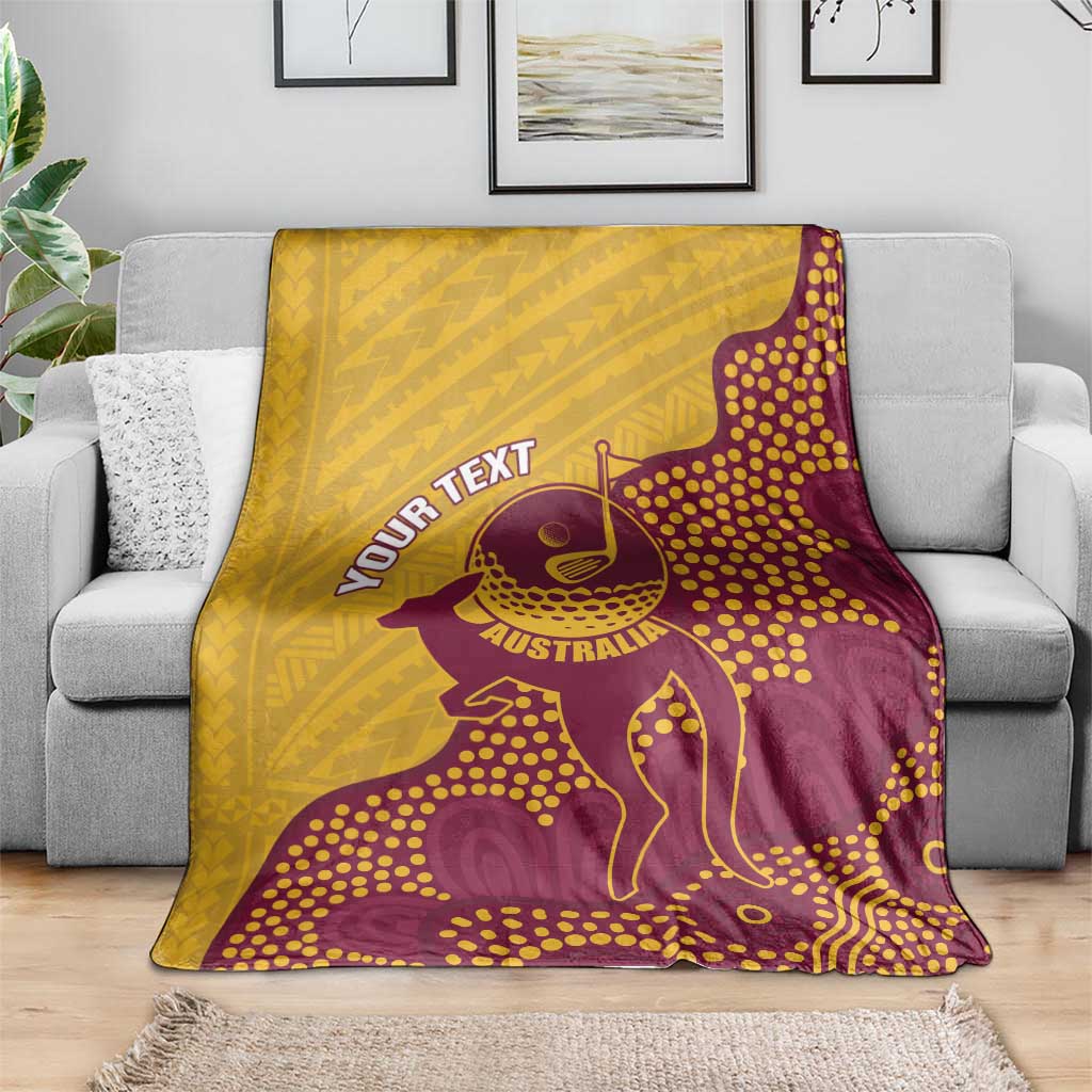 Personalised Australia Golf Blanket Aussie Kangaroo Aboriginal Polynesian Pattern