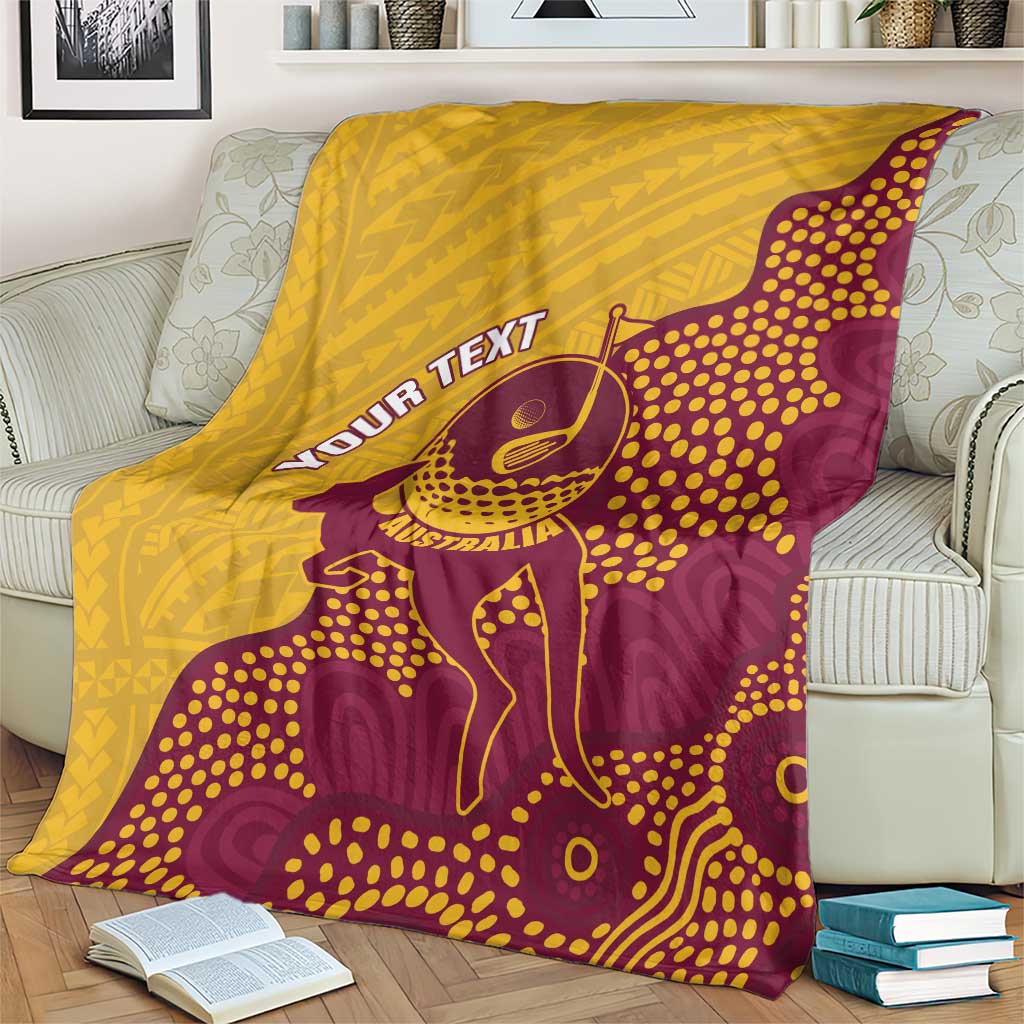 Personalised Australia Golf Blanket Aussie Kangaroo Aboriginal Polynesian Pattern