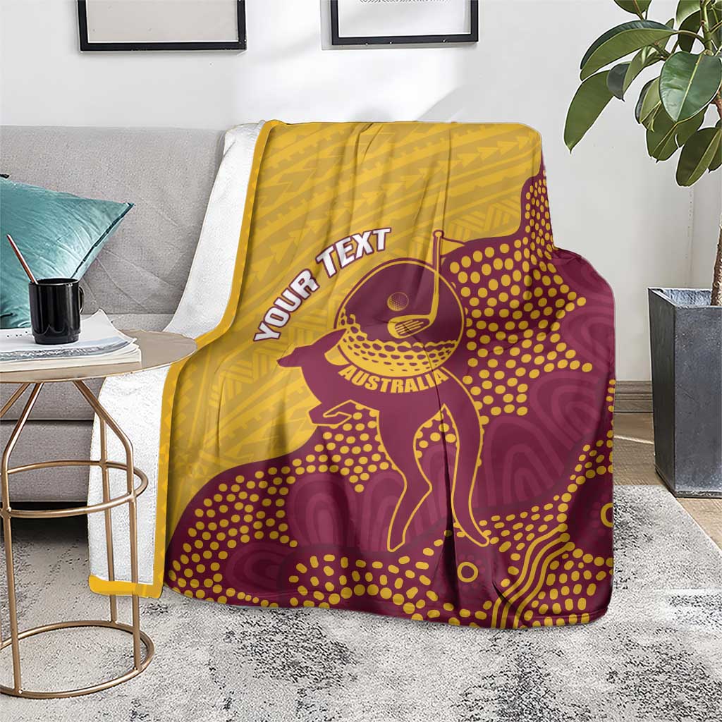 Personalised Australia Golf Blanket Aussie Kangaroo Aboriginal Polynesian Pattern