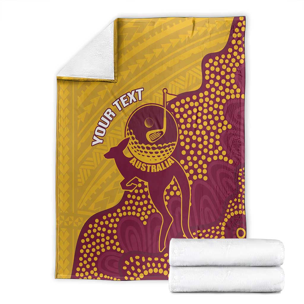 Personalised Australia Golf Blanket Aussie Kangaroo Aboriginal Polynesian Pattern