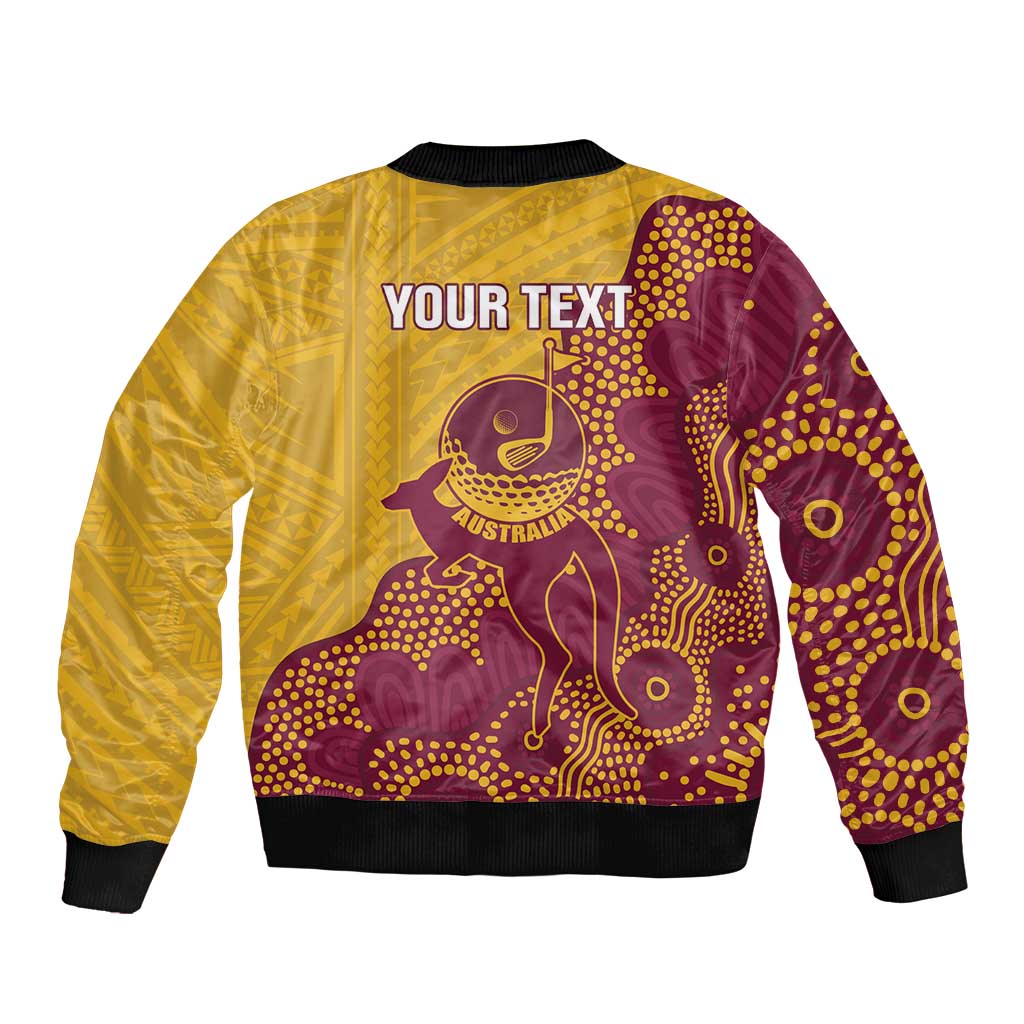 Personalised Australia Golf Bomber Jacket Aussie Kangaroo Aboriginal Polynesian Pattern