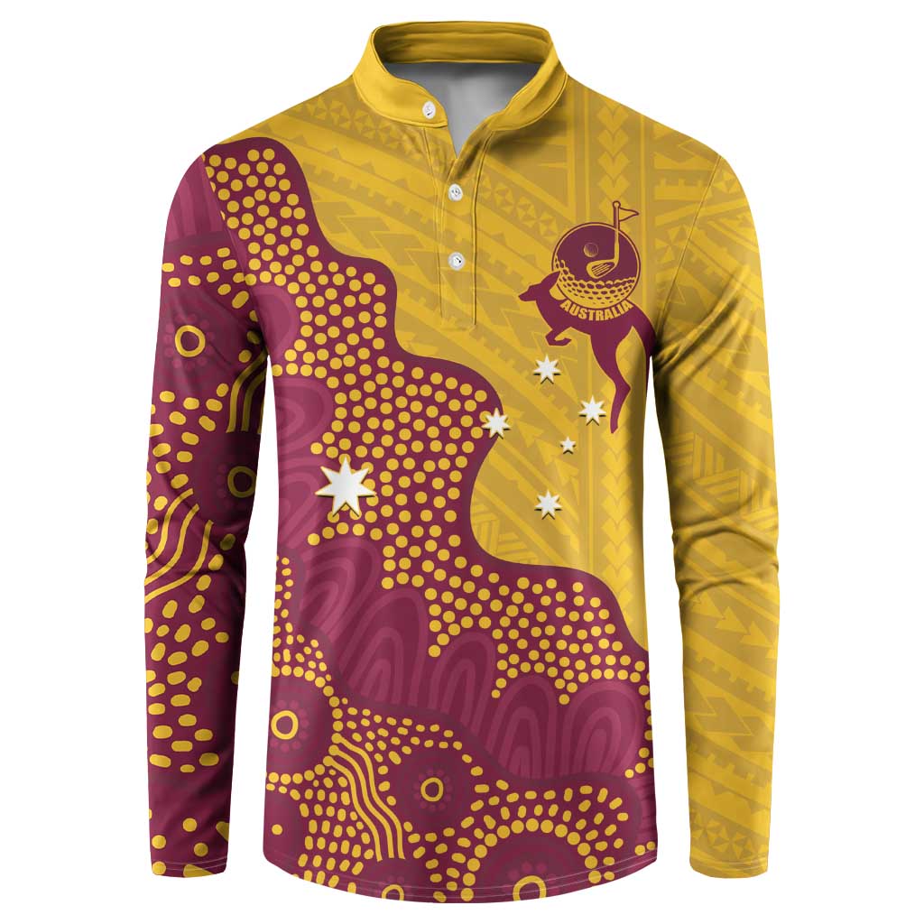 Personalised Australia Golf Button Sweatshirt Aussie Kangaroo Aboriginal Polynesian Pattern