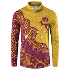 Personalised Australia Golf Button Sweatshirt Aussie Kangaroo Aboriginal Polynesian Pattern
