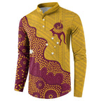Personalised Australia Golf Button Sweatshirt Aussie Kangaroo Aboriginal Polynesian Pattern