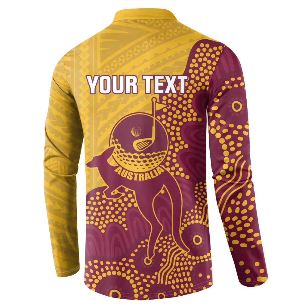 Personalised Australia Golf Button Sweatshirt Aussie Kangaroo Aboriginal Polynesian Pattern