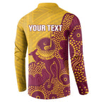 Personalised Australia Golf Button Sweatshirt Aussie Kangaroo Aboriginal Polynesian Pattern