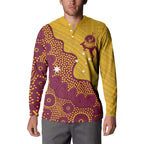 Personalised Australia Golf Button Sweatshirt Aussie Kangaroo Aboriginal Polynesian Pattern