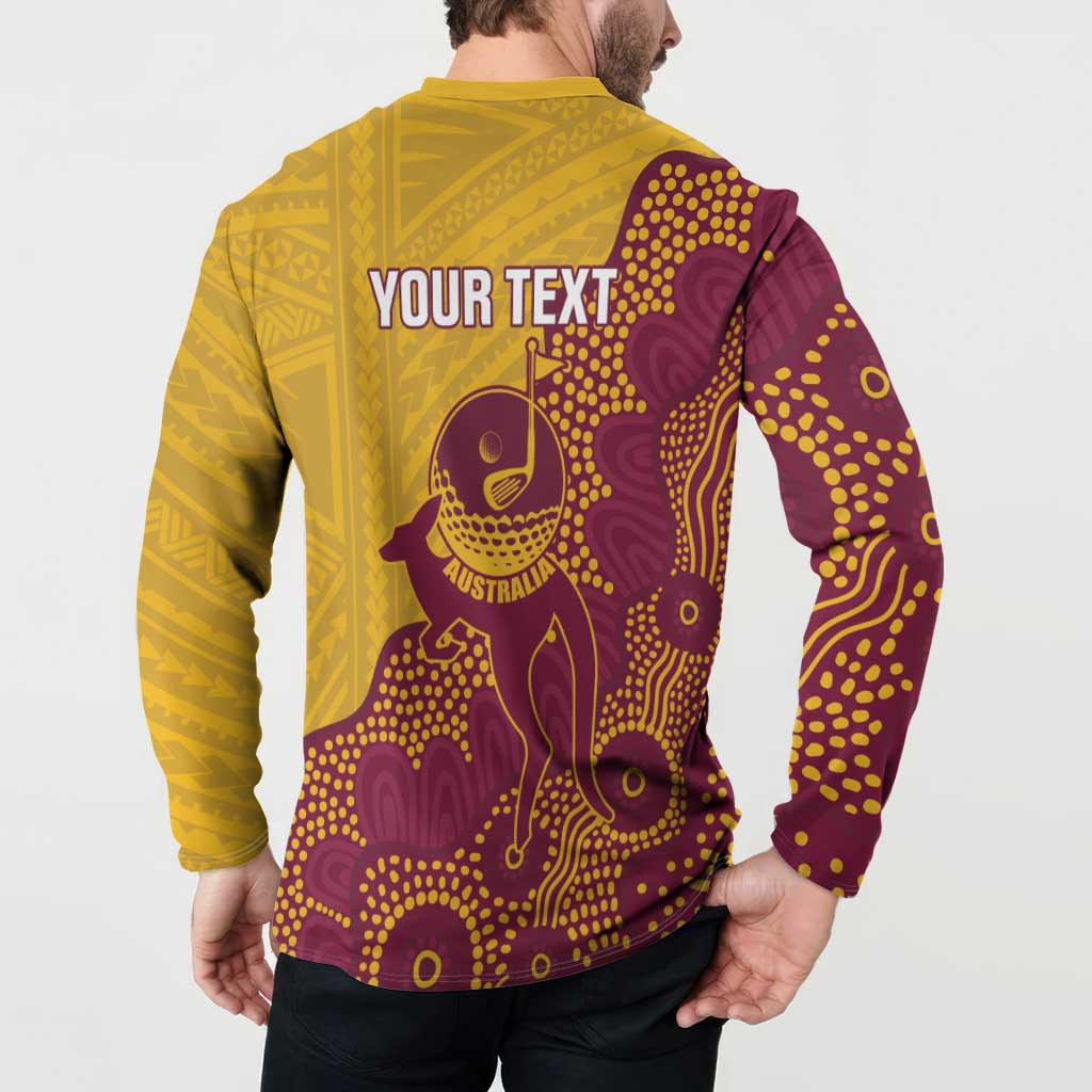 Personalised Australia Golf Button Sweatshirt Aussie Kangaroo Aboriginal Polynesian Pattern