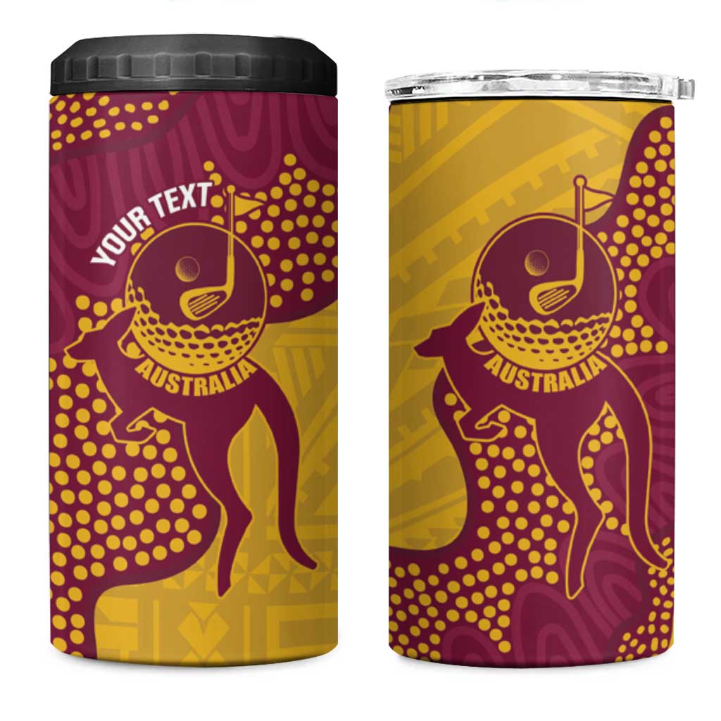 Personalised Australia Golf 4 in 1 Can Cooler Tumbler Aussie Kangaroo Aboriginal Polynesian Pattern