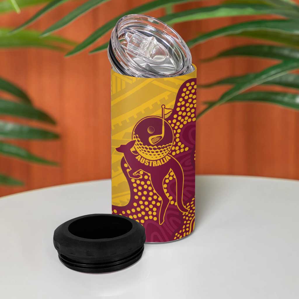 Personalised Australia Golf 4 in 1 Can Cooler Tumbler Aussie Kangaroo Aboriginal Polynesian Pattern