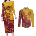 Personalised Australia Golf Couples Matching Long Sleeve Bodycon Dress and Long Sleeve Button Shirt Aussie Kangaroo Aboriginal Polynesian Pattern