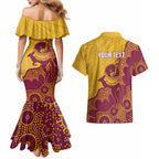 Personalised Australia Golf Couples Matching Mermaid Dress and Hawaiian Shirt Aussie Kangaroo Aboriginal Polynesian Pattern