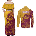Personalised Australia Golf Couples Matching Off Shoulder Maxi Dress and Long Sleeve Button Shirt Aussie Kangaroo Aboriginal Polynesian Pattern