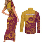 Personalised Australia Golf Couples Matching Short Sleeve Bodycon Dress and Long Sleeve Button Shirt Aussie Kangaroo Aboriginal Polynesian Pattern