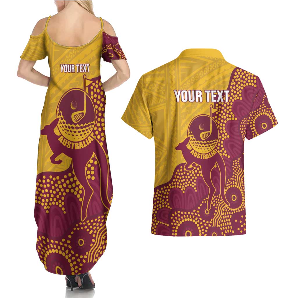 Personalised Australia Golf Couples Matching Summer Maxi Dress and Hawaiian Shirt Aussie Kangaroo Aboriginal Polynesian Pattern