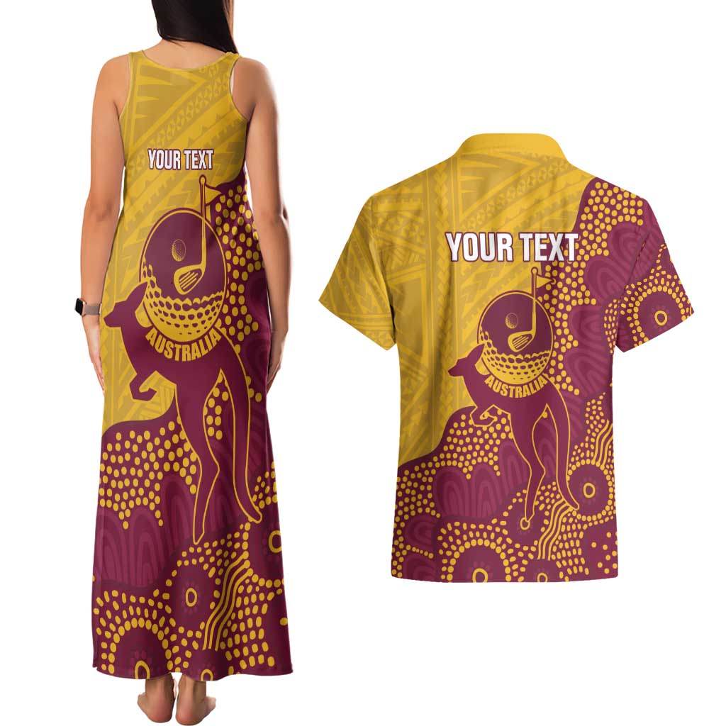 Personalised Australia Golf Couples Matching Tank Maxi Dress and Hawaiian Shirt Aussie Kangaroo Aboriginal Polynesian Pattern