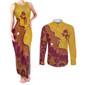 Personalised Australia Golf Couples Matching Tank Maxi Dress and Long Sleeve Button Shirt Aussie Kangaroo Aboriginal Polynesian Pattern