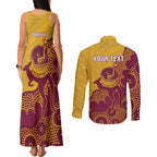 Personalised Australia Golf Couples Matching Tank Maxi Dress and Long Sleeve Button Shirt Aussie Kangaroo Aboriginal Polynesian Pattern