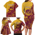 Personalised Australia Golf Family Matching Long Sleeve Bodycon Dress and Hawaiian Shirt Aussie Kangaroo Aboriginal Polynesian Pattern