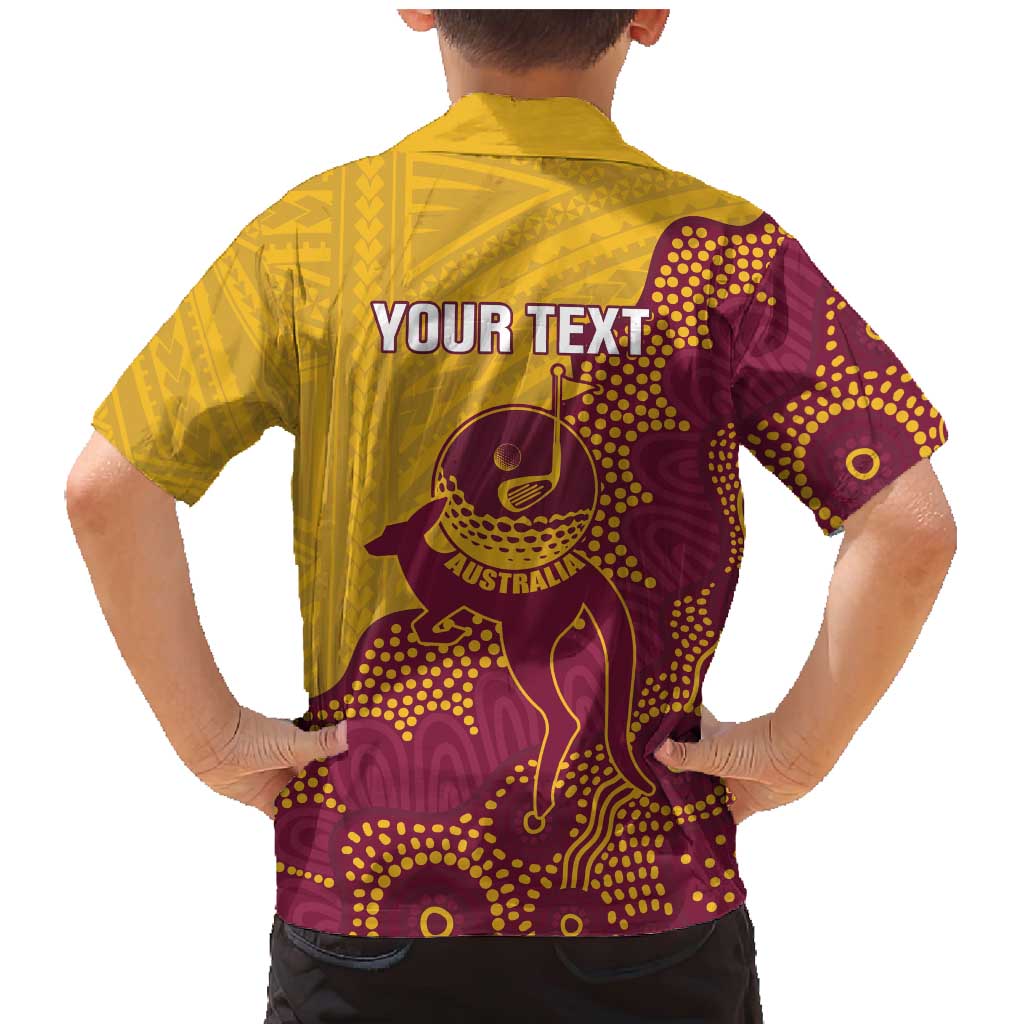 Personalised Australia Golf Family Matching Mermaid Dress and Hawaiian Shirt Aussie Kangaroo Aboriginal Polynesian Pattern