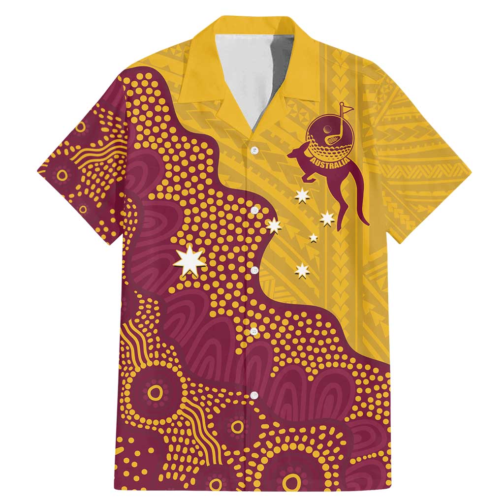 Personalised Australia Golf Family Matching Mermaid Dress and Hawaiian Shirt Aussie Kangaroo Aboriginal Polynesian Pattern