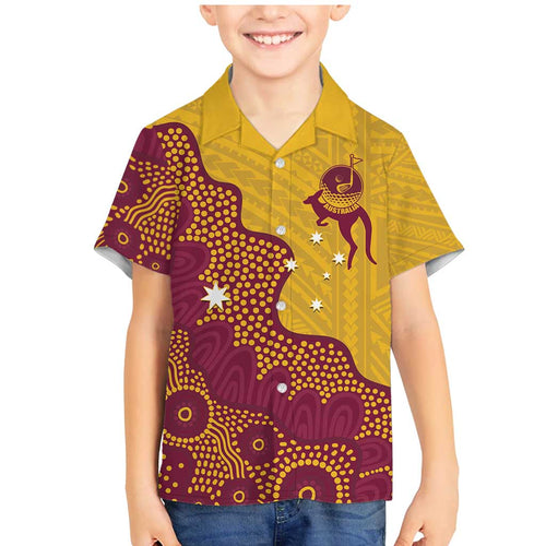 Personalised Australia Golf Family Matching Mermaid Dress and Hawaiian Shirt Aussie Kangaroo Aboriginal Polynesian Pattern