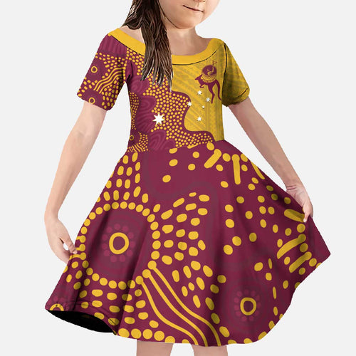 Personalised Australia Golf Family Matching Off The Shoulder Long Sleeve Dress and Hawaiian Shirt Aussie Kangaroo Aboriginal Polynesian Pattern