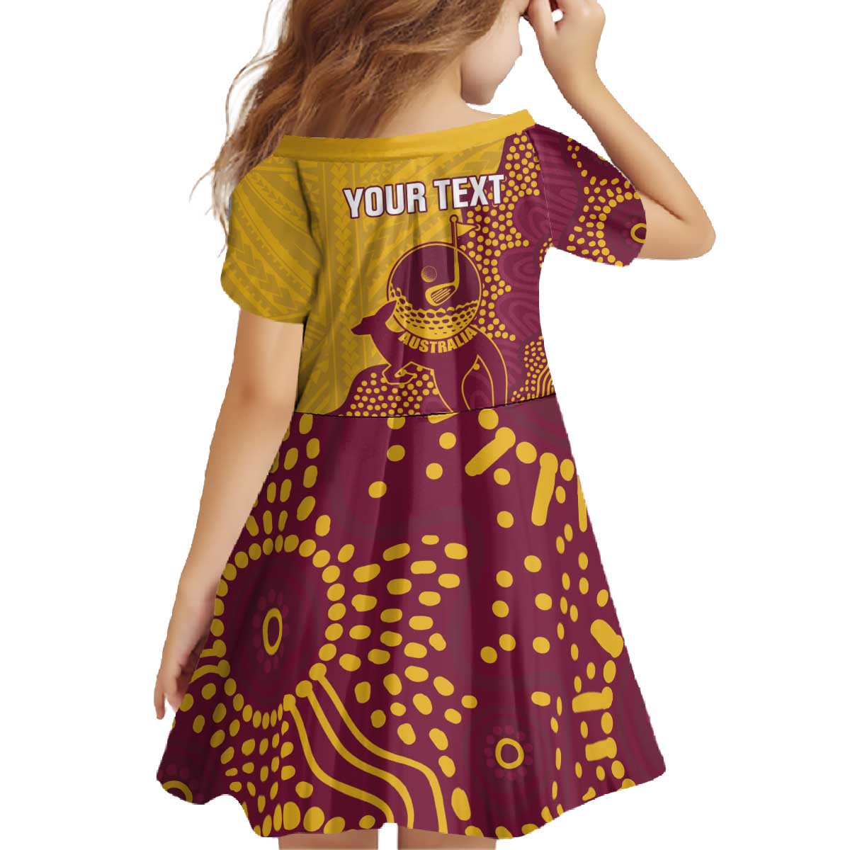 Personalised Australia Golf Family Matching Off The Shoulder Long Sleeve Dress and Hawaiian Shirt Aussie Kangaroo Aboriginal Polynesian Pattern