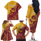 Personalised Australia Golf Family Matching Off The Shoulder Long Sleeve Dress and Hawaiian Shirt Aussie Kangaroo Aboriginal Polynesian Pattern