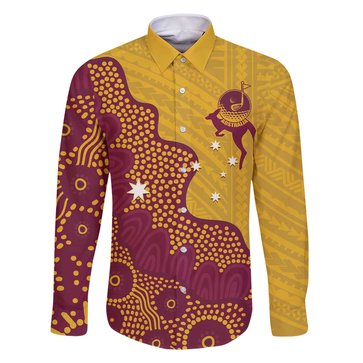Personalised Australia Golf Family Matching Off The Shoulder Long Sleeve Dress and Hawaiian Shirt Aussie Kangaroo Aboriginal Polynesian Pattern