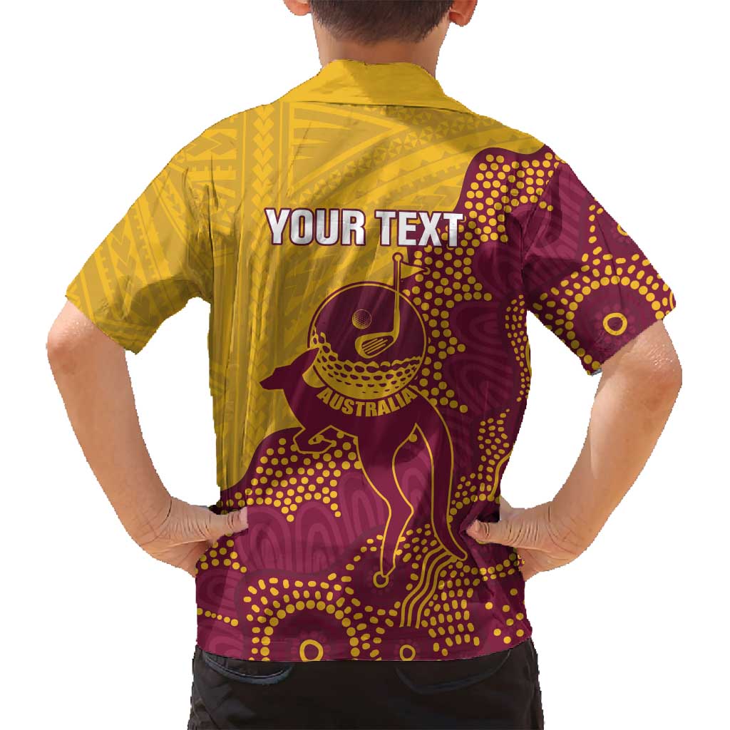 Personalised Australia Golf Family Matching Off Shoulder Maxi Dress and Hawaiian Shirt Aussie Kangaroo Aboriginal Polynesian Pattern