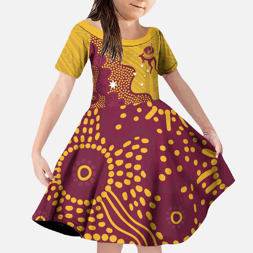Personalised Australia Golf Family Matching Off Shoulder Maxi Dress and Hawaiian Shirt Aussie Kangaroo Aboriginal Polynesian Pattern