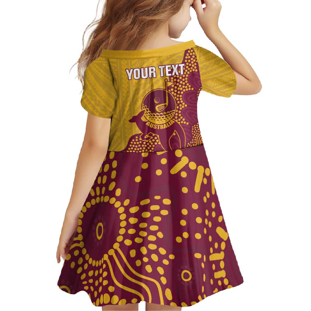 Personalised Australia Golf Family Matching Off Shoulder Maxi Dress and Hawaiian Shirt Aussie Kangaroo Aboriginal Polynesian Pattern