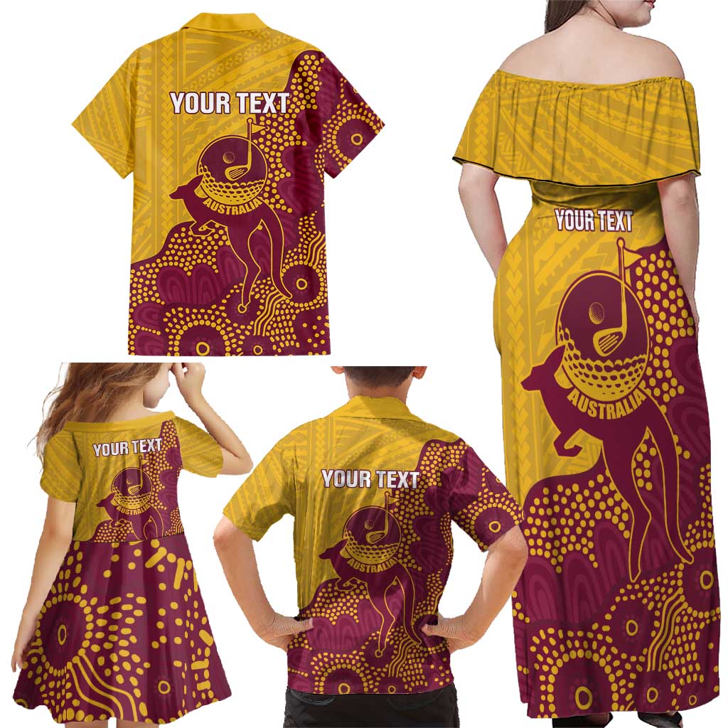 Personalised Australia Golf Family Matching Off Shoulder Maxi Dress and Hawaiian Shirt Aussie Kangaroo Aboriginal Polynesian Pattern