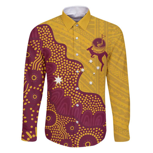 Personalised Australia Golf Family Matching Off Shoulder Maxi Dress and Hawaiian Shirt Aussie Kangaroo Aboriginal Polynesian Pattern