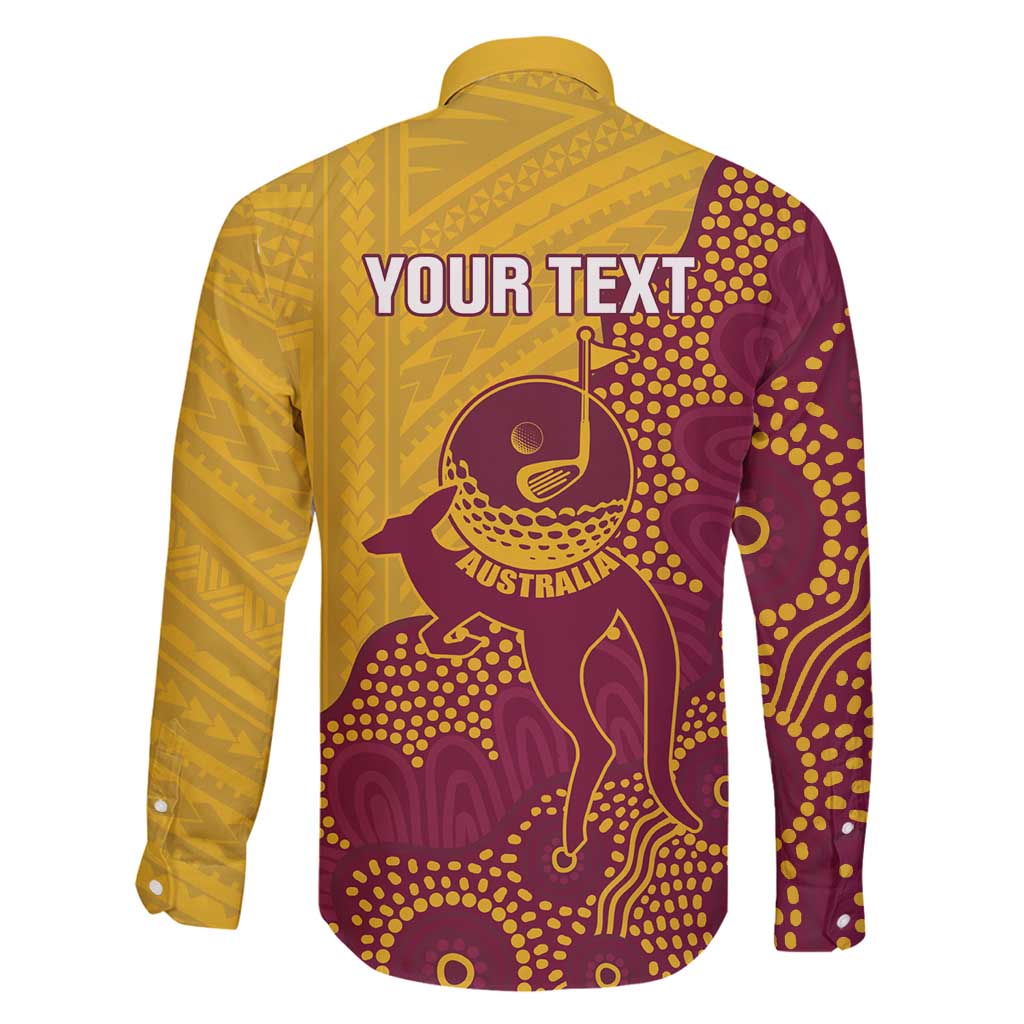 Personalised Australia Golf Family Matching Off Shoulder Maxi Dress and Hawaiian Shirt Aussie Kangaroo Aboriginal Polynesian Pattern