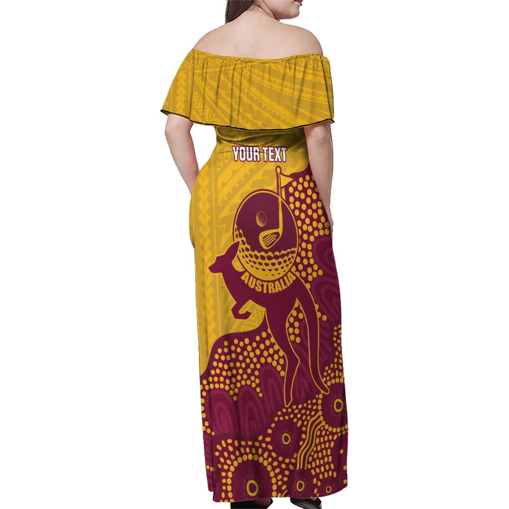 Personalised Australia Golf Family Matching Off Shoulder Maxi Dress and Hawaiian Shirt Aussie Kangaroo Aboriginal Polynesian Pattern