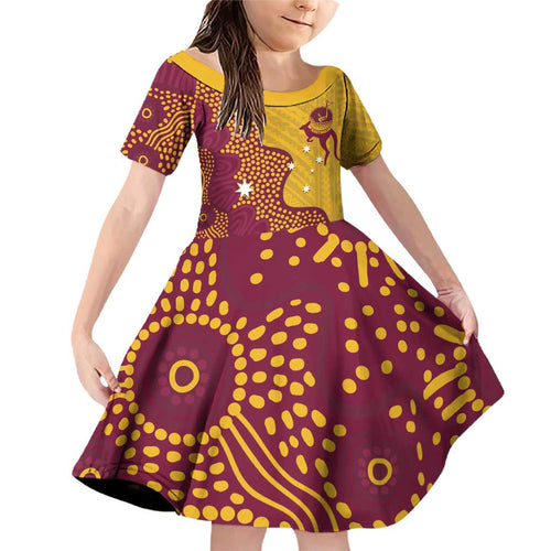 Personalised Australia Golf Family Matching Off Shoulder Short Dress and Hawaiian Shirt Aussie Kangaroo Aboriginal Polynesian Pattern